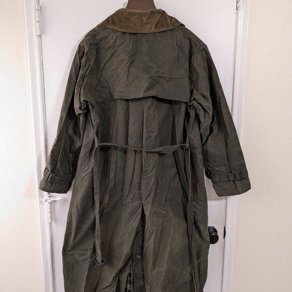 Vintage Barbour Green Waxed Cotton Double-Breasted Trench Coat - Picture 3 of 7